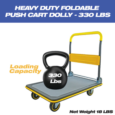 Heavy Duty Foldable Push Cart Dolly, 330 lb Weight Capacity, Moving Platform Hand Truck, Foldable for Easy Storage and 360 Degree Swivel Wheels