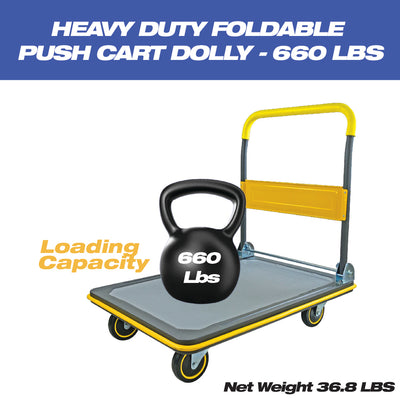 Heavy Duty Foldable Push Cart Dolly, 660 lb Weight Capacity, Moving Platform Hand Truck, Foldable for Easy Storage and 360 Degree Swivel Wheels
