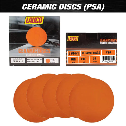 6” Premium Ceramic Orange PSA Discs, No Hole, Self Adhesive Random Orbital Sander Discs for Sanding Polishing on Fiberglass, Metal, Wood - National Supply Company