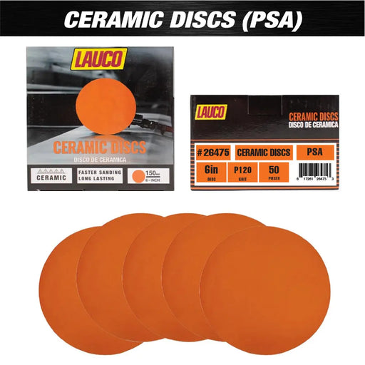 6” Premium Ceramic Orange PSA Discs, No Hole, Self Adhesive Random Orbital Sander Discs for Sanding Polishing on Fiberglass, Metal, Wood - National Supply Company