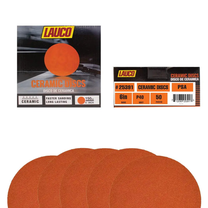 6” Premium Ceramic Orange PSA Discs, No Hole, self Adhesive Random Orbital Sander Discs for Sanding Polishing on Fiberglass, Metal, Wood - National Supply Company