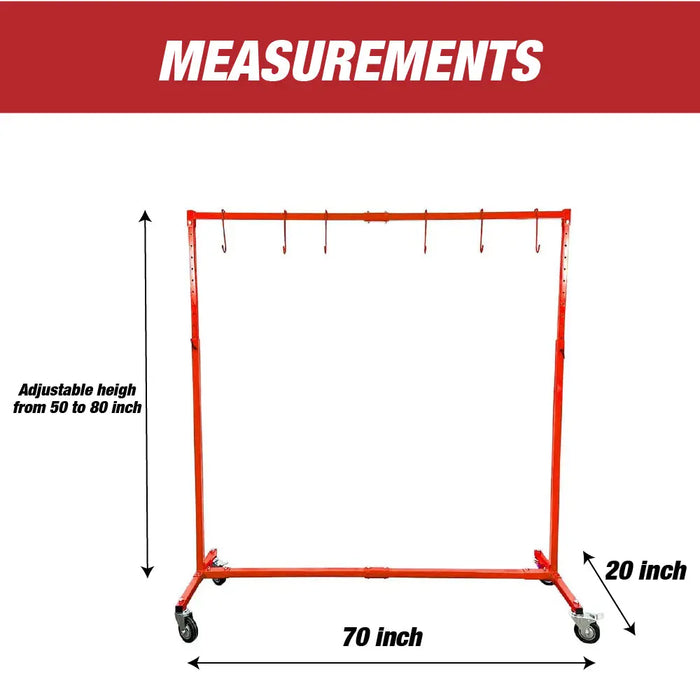 Adjustable Height Painting Hanger Rack, Automotive Paint Stand 6 Hooks and Swiveling Wheels - National Supply Company