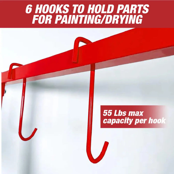 Adjustable Height Painting Hanger Rack, Automotive Paint Stand 6 Hooks and Swiveling Wheels - National Supply Company