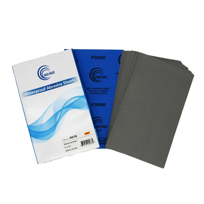 Aqua Maxx Wet or Dry Sandpaper Finishing Sheets 9x5 inch - 2500 GRIT - Box of 50 - National Supply Company