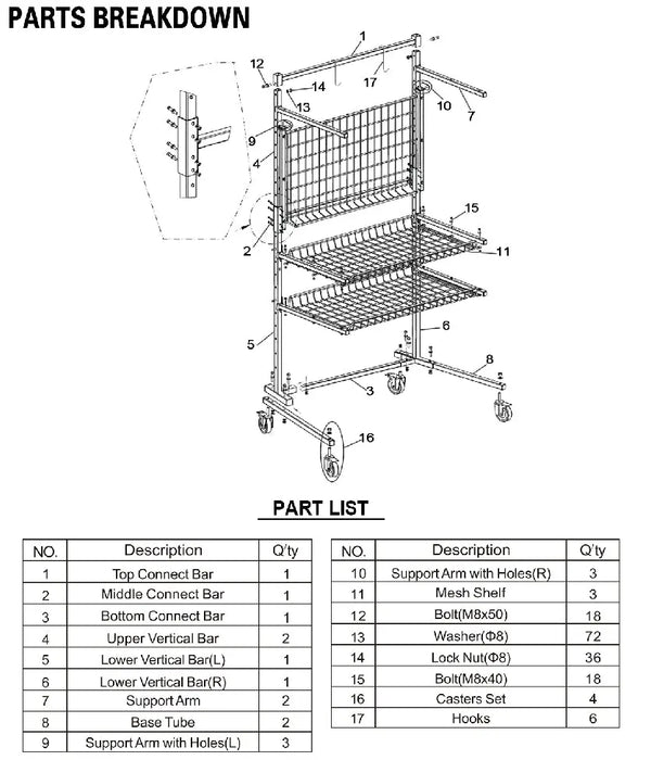 Automotive Parts Management Storage Cart - B Series - Shelves Workshop Trolley - National Supply Company