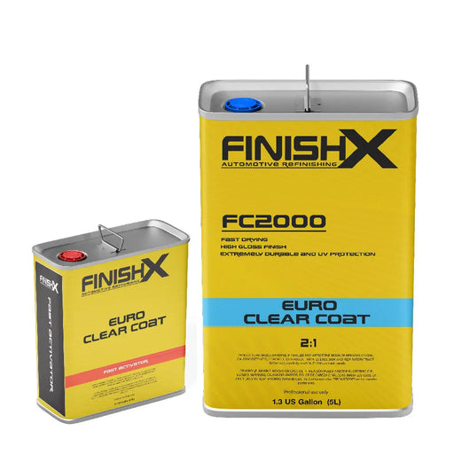 FinishX Euro Super Gloss Clear Coat Auto Paint Kit, 3.9 VOC - 1.3 Gallon Urethane Clear Coat (FC2000 - 1.3 Gallon) 2:1 Kit with Fast Activator/Hardener (FC2010 - 1 quart) - National Supply Company