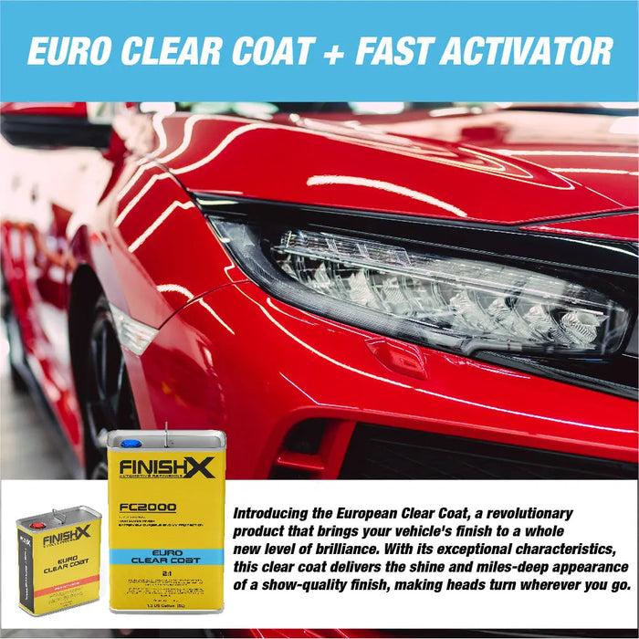 FinishX Euro Super Gloss Clear Coat Auto Paint Kit, 3.9 VOC - 1.3 Gallon Urethane Clear Coat (FC2000 - 1.3 Gallon) 2:1 Kit with Fast Activator/Hardener (FC2010 - 1 quart) - National Supply Company