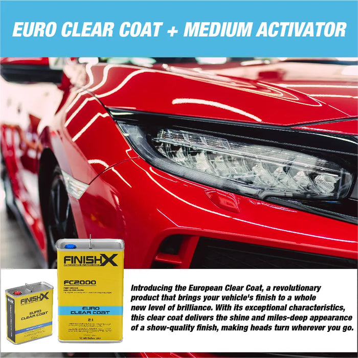 FinishX Euro Super Gloss Clear Coat Auto Paint Kit, 3.9 VOC - 1.3 Gallon Urethane Clear Coat (FC2000 - 1.3 Gallon) 2:1 Kit with Medium Activator/Hardener (FC2020 - 1 quart) - National Supply Company