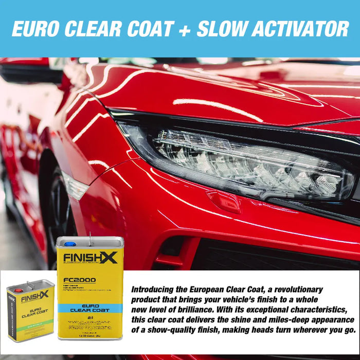 FinishX Euro Super Gloss Clear Coat Auto Paint Kit, 3.9 VOC - 1.3 Gallon Urethane Clear Coat (FC2000 - 1.3 Gallon) 2:1 Kit with Slow Activator/Hardener (FC2030 - 1 quart) - National Supply Company