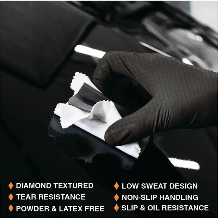 Heavy Duty 8-mil Industrial Black Nitrile Gloves with Raised Diamond Texture - Box of 100 - Latex Free, Powder Free - National Supply Company