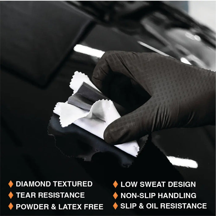 Heavy Duty 8-mil Industrial Black Nitrile Gloves with Raised Diamond Texture - Box of 400 - Latex Free, Powder Free National Supply Company