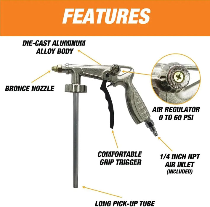 LAUCO Rhinox Bedliner Spray Gun w/Air Regulator - Fits 1L U-Pol Raptor Bottles National Supply Company