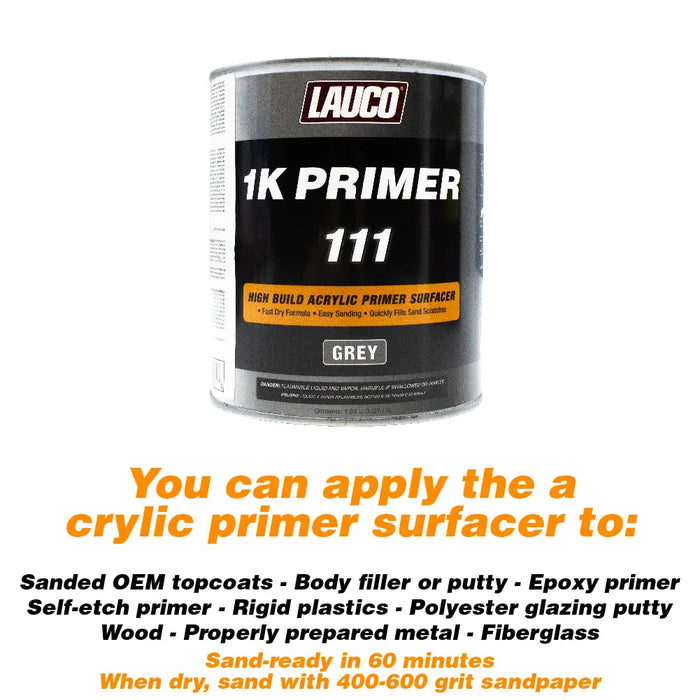 Lauco 1K High Build Gray Acrylic Primer Surfacer, 1 Quart National Supply Company