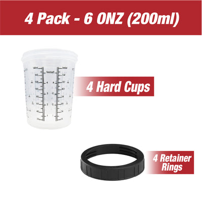 4 Pack Set of Mini Size 6 Ounce (200ml) Hard Cups and Retainer Rings