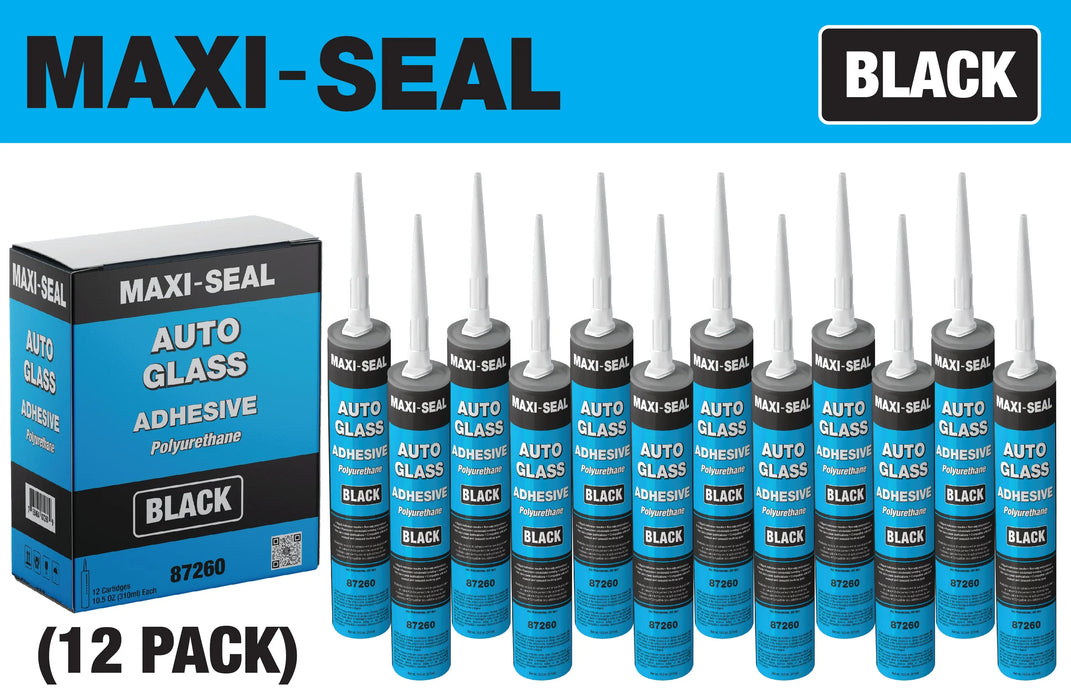 Maxi - Seal Black Polyurethane Windshield Adhesive with Fast Curing Non-sag Formula - 10.5oz Tube - High Bond Strength Window Sealant Compound - Easy to Apply Automotive Glass Glue - Windshield Sealant Black National Supply Company