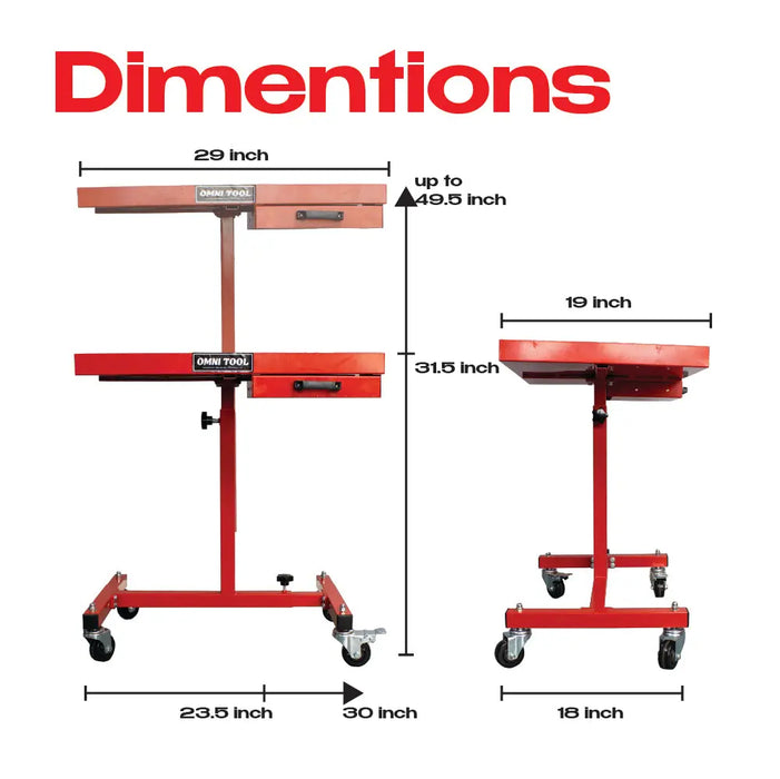 Omni Tool Rolling Work Table, Adjustable Mobile Tray Cart, 220 lb Capacity National Supply Company