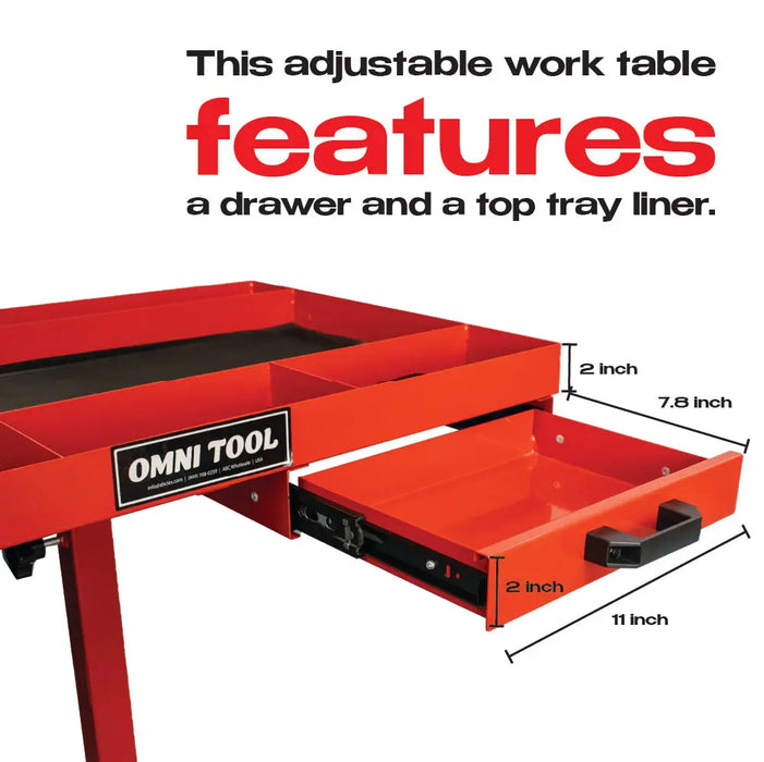 Omni Tool Rolling Work Table, Adjustable Mobile Tray Cart, 220 lb Capacity National Supply Company