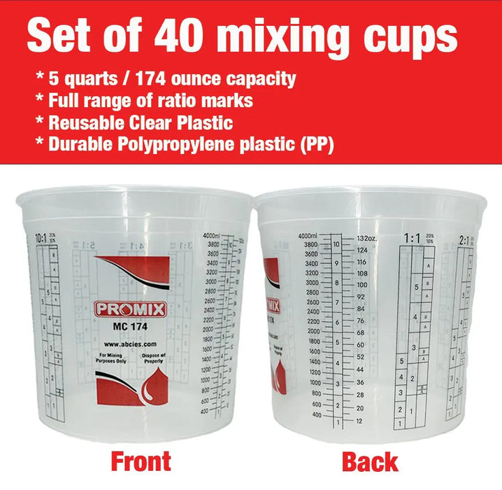 Paint & Epoxy Mixing Cups Buckets - 174 Ounce (5-Quart) - Calibrated Mixing ratios on Side - National Supply Company