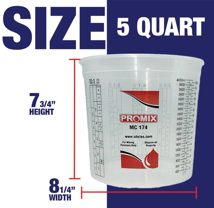 Paint & Epoxy Mixing Cups Buckets - 174 Ounce (5-Quart) - Calibrated Mixing ratios on Side - National Supply Company