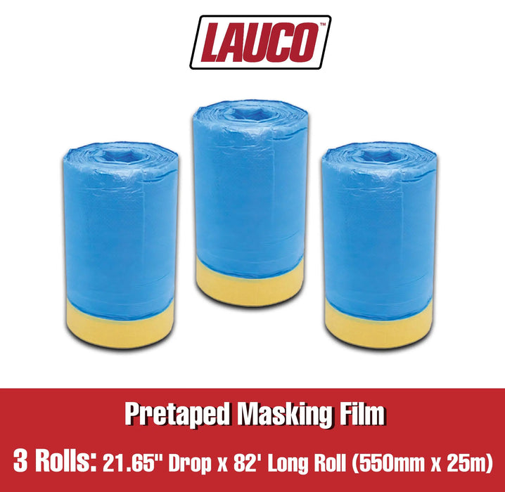 Blue Pretaped Masking Film/Pre-Folded Plastic Protective Sheeting Automotive, Plastic Paint Tape and Drape (3 PACK) - National Supply Company