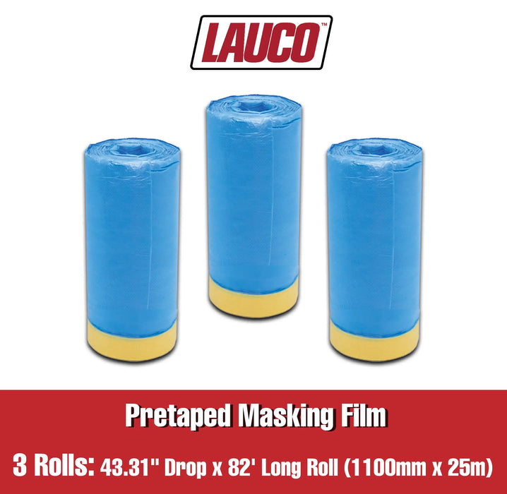 Blue Pretaped Masking Film/Pre-Folded Plastic Protective Sheeting Automotive, Plastic Paint Tape and Drape (3 PACK) - National Supply Company