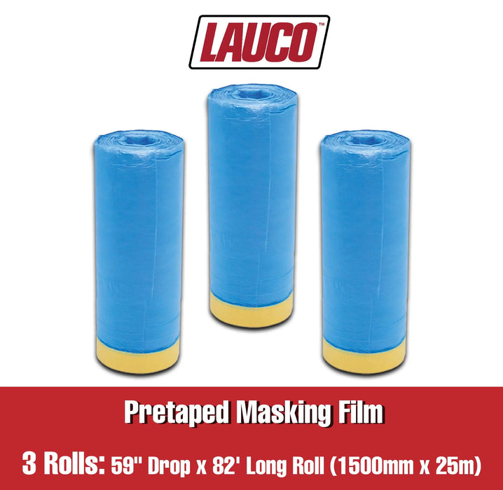 Blue Pretaped Masking Film/Pre-Folded Plastic Protective Sheeting Automotive, Plastic Paint Tape and Drape (3 PACK) - National Supply Company