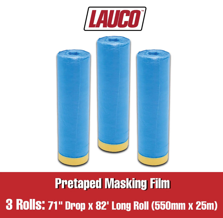 Blue Pretaped Masking Film/Pre-Folded Plastic Protective Sheeting Automotive, Plastic Paint Tape and Drape (3 PACK) - National Supply Company