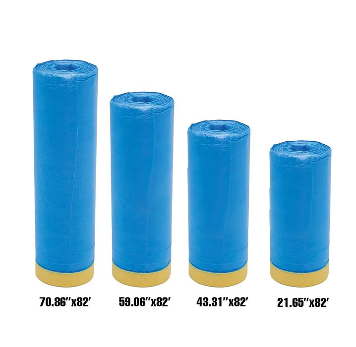 Blue Pretaped Masking Film/Pre-Folded Plastic Protective Sheeting Automotive, Plastic Paint Tape and Drape (3 PACK) - National Supply Company