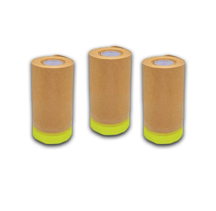 Pre-Taped Brown Masking Paper for Painting Tape and Drape Painters Paper, Paint Adhesive Protective Paper Roll for Car, and Furniture Protection - National Supply Company