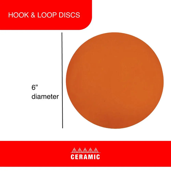 Premium 6" Hook and Loop Ceramic Sanding Discs, No Hole, (Box of 50) for Sanding on Fiberglass, Metals Non-Ferrous, Wood - National Supply Company