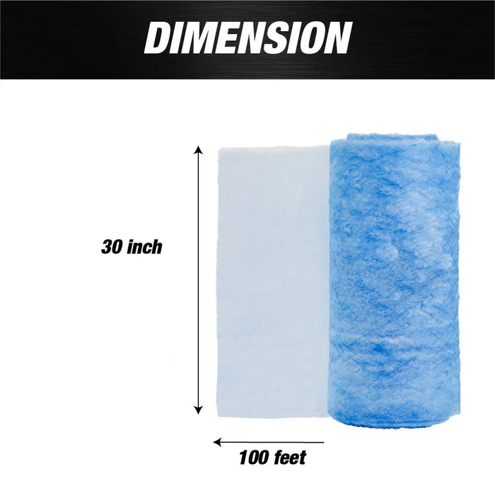 Premium Paint Spray Booth Exhaust Filter Roll - 30" x 100' - 18 Gram Heavy-Duty Blue Fiberglass Paint Arrestor - Captures Traps Overspray Paint Particles in Autobody Booths - National Supply Company