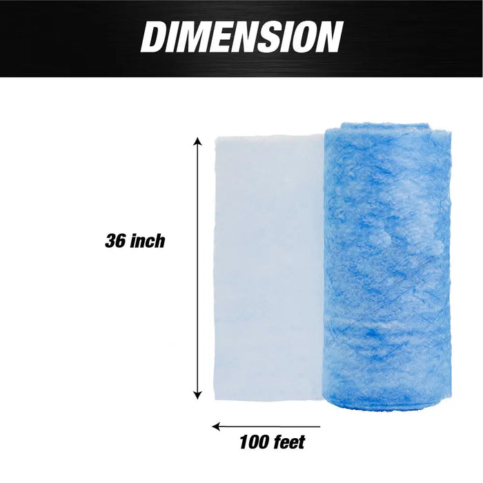 Premium Paint Spray Booth Exhaust Filter Roll - 36" x 100' - 18 Gram Heavy-Duty Blue Fiberglass Paint Arrestor - Captures Traps Overspray Paint Particles in Autobody Booths - National Supply Company