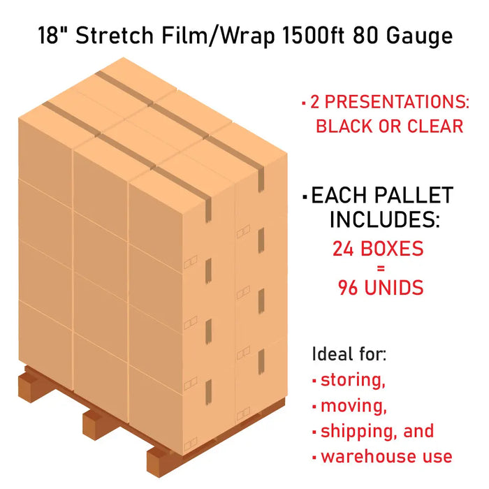 18" Stretch Film/Wrap 1500ft 80 Gauge-23 micron, Stretch wrap Industrial, Heavy Duty Shrink Film Stretch Wrap - National Supply Company